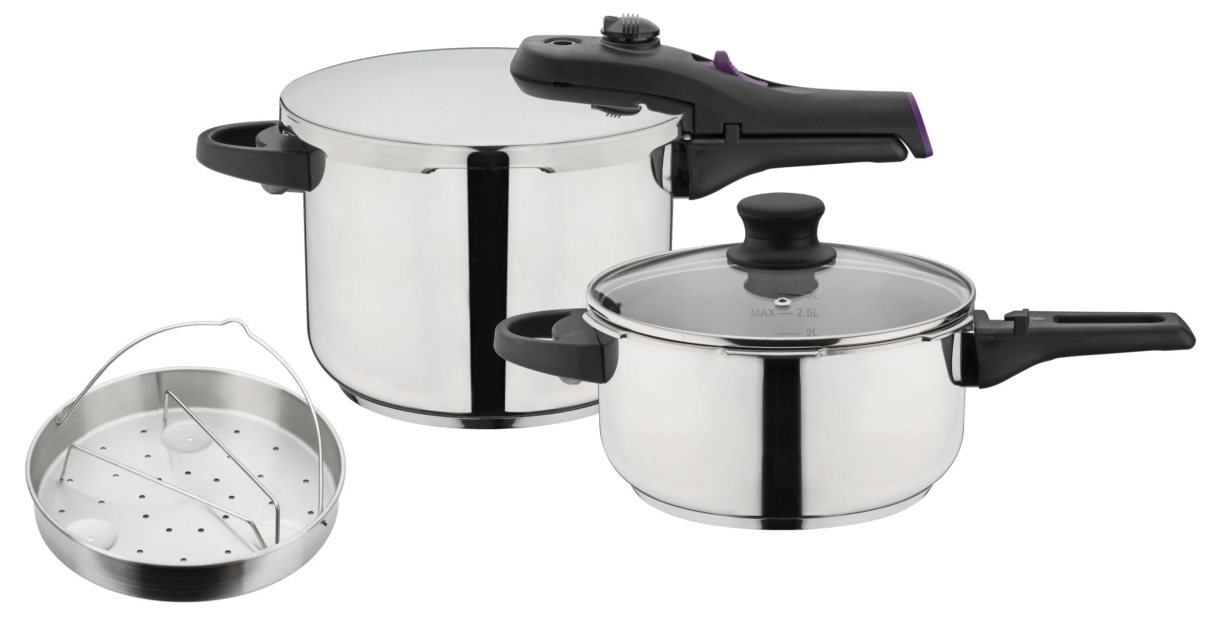 Schnellkochtopf-Set SYSTEM RAPID, 6-teilig aus Edelstahl - 4L und 6L, Ø22cm