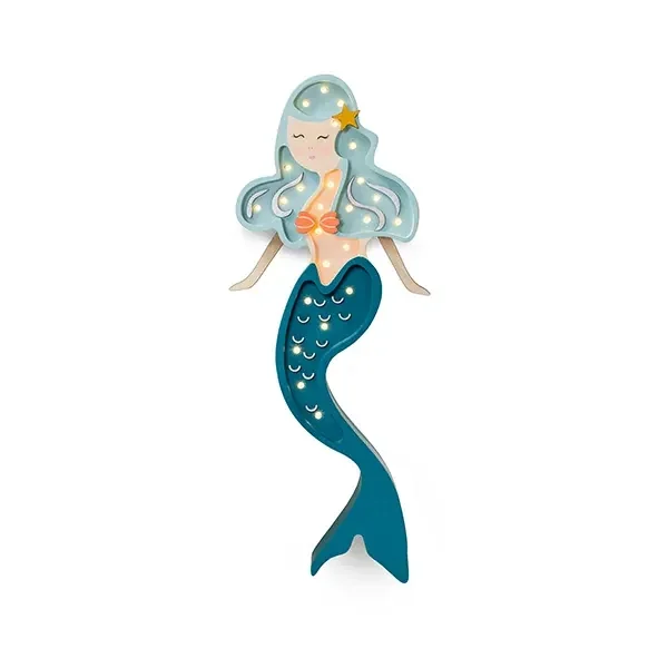 Little Lights Nachtlicht Kinder, Nachtlampe Meerjungfrau - 100% Kiefernholz natur, Farbe: Türkisgrün