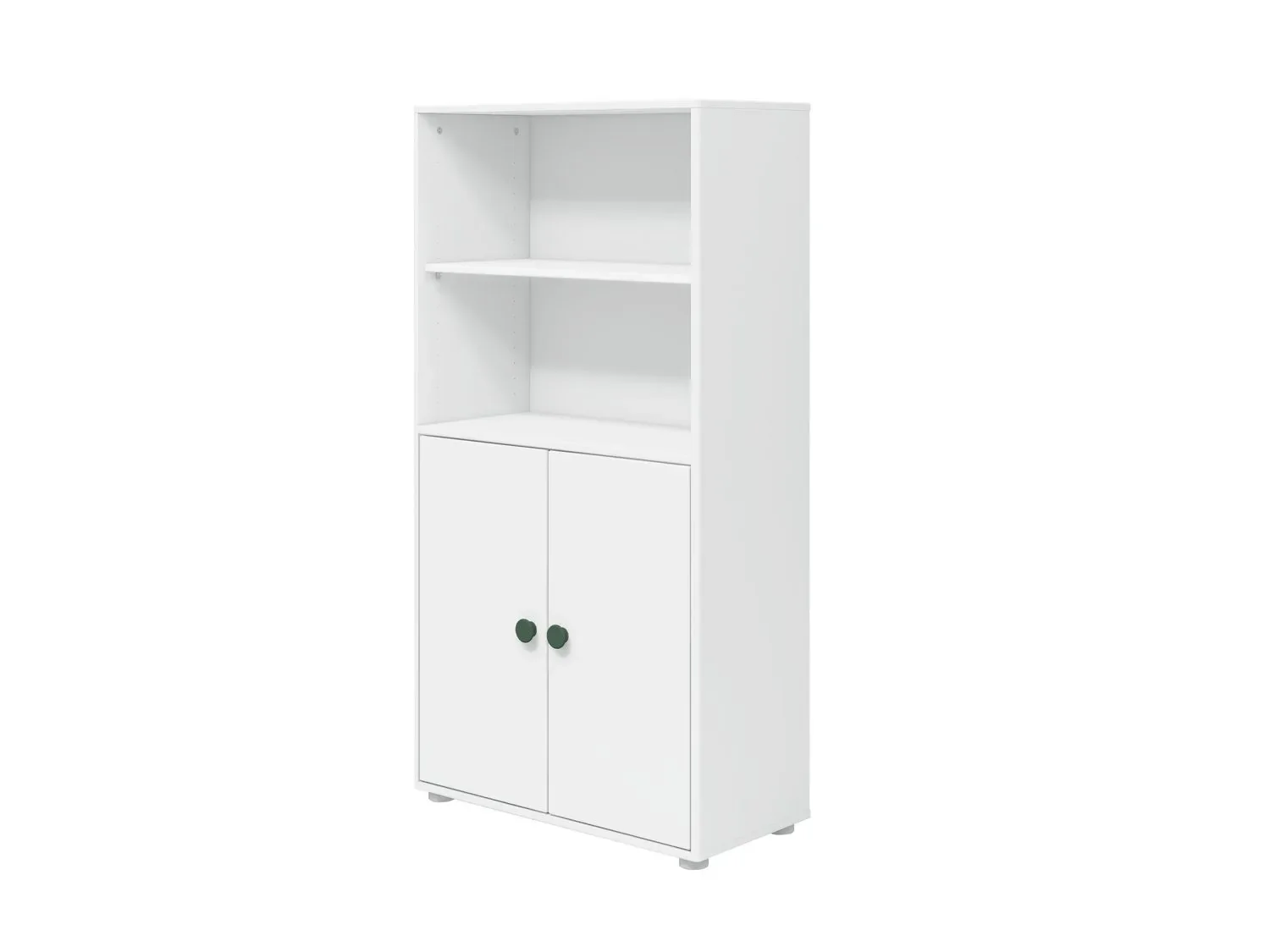 FLEXA Bücherregal, Bücherwand - Midi, 2 Türen, 72 cm x 138 cm, Farbe: Weiß/Tiefgrün