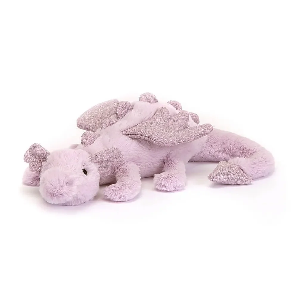 Jellycat Kuscheltier, Plüschtier, Stofftier - Lavender Dragon, Größe: Klein - H8 X B30 CM
