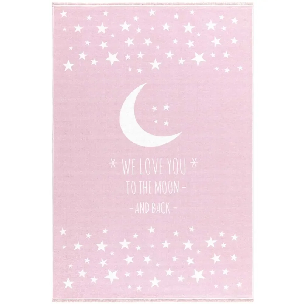 Livone Kinderteppich waschbar Mond & Sterne rosa, Teppichgrösse: 140 x 190 cm
