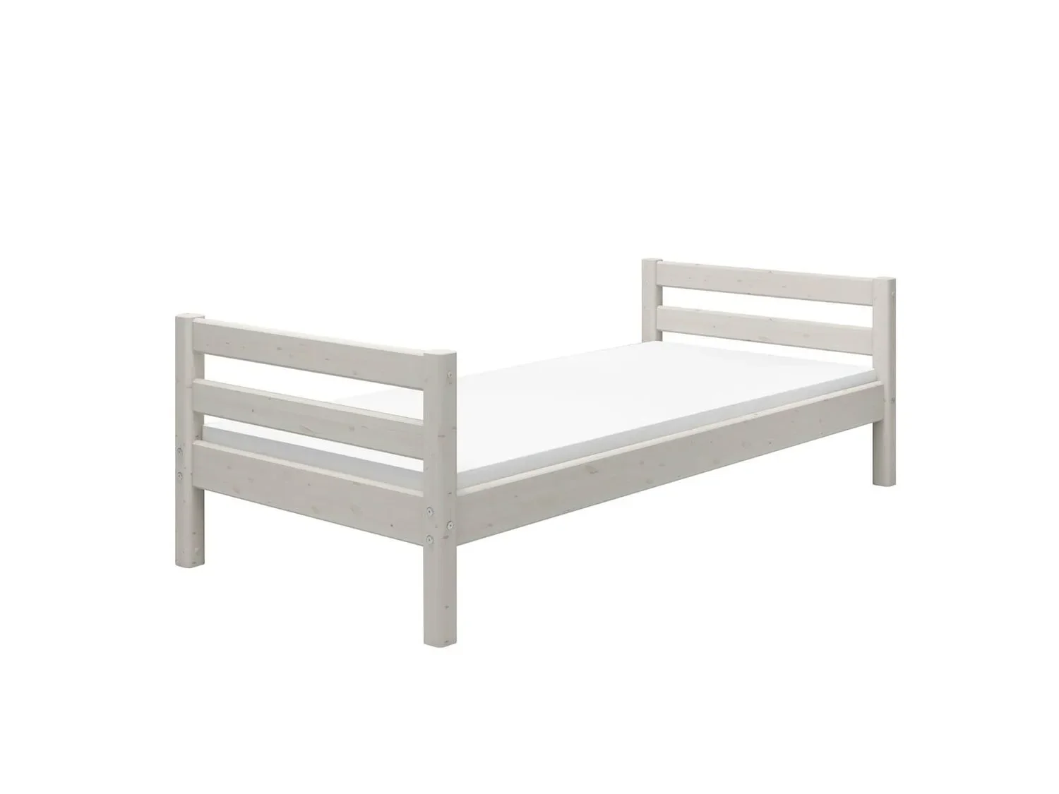 FLEXA Einzelbett, Juniorbett - Classic, Massivholz Kiefer, 90x200 cm, Integrierter Lattenrost, Farbe: Weiß gewaschene Kiefer