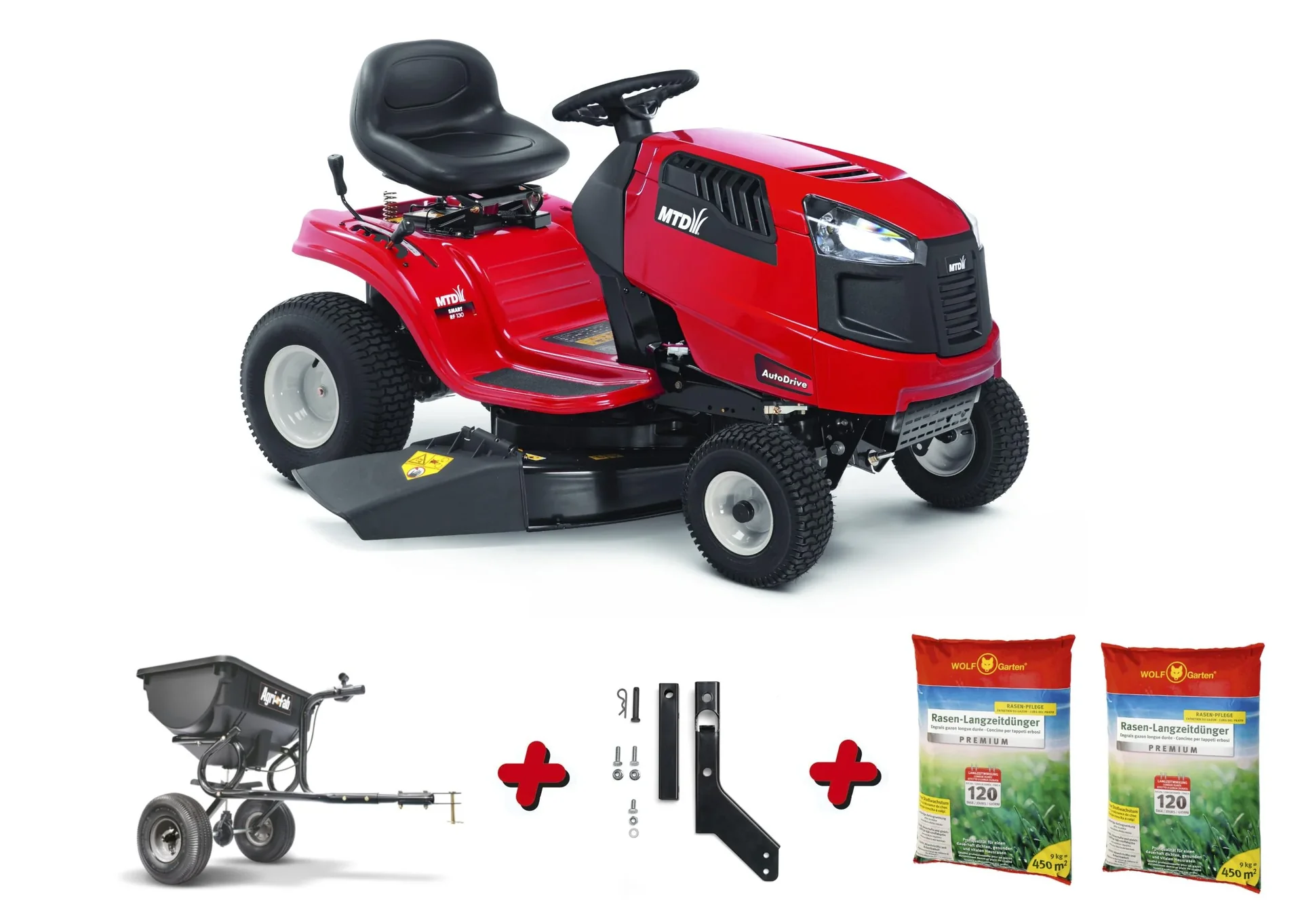 Rasentraktor Smart RF 130 H Aktion inklusive Anhänge-Streuer, Kupplung und 2x Rasenlangzeitdünger 450m²