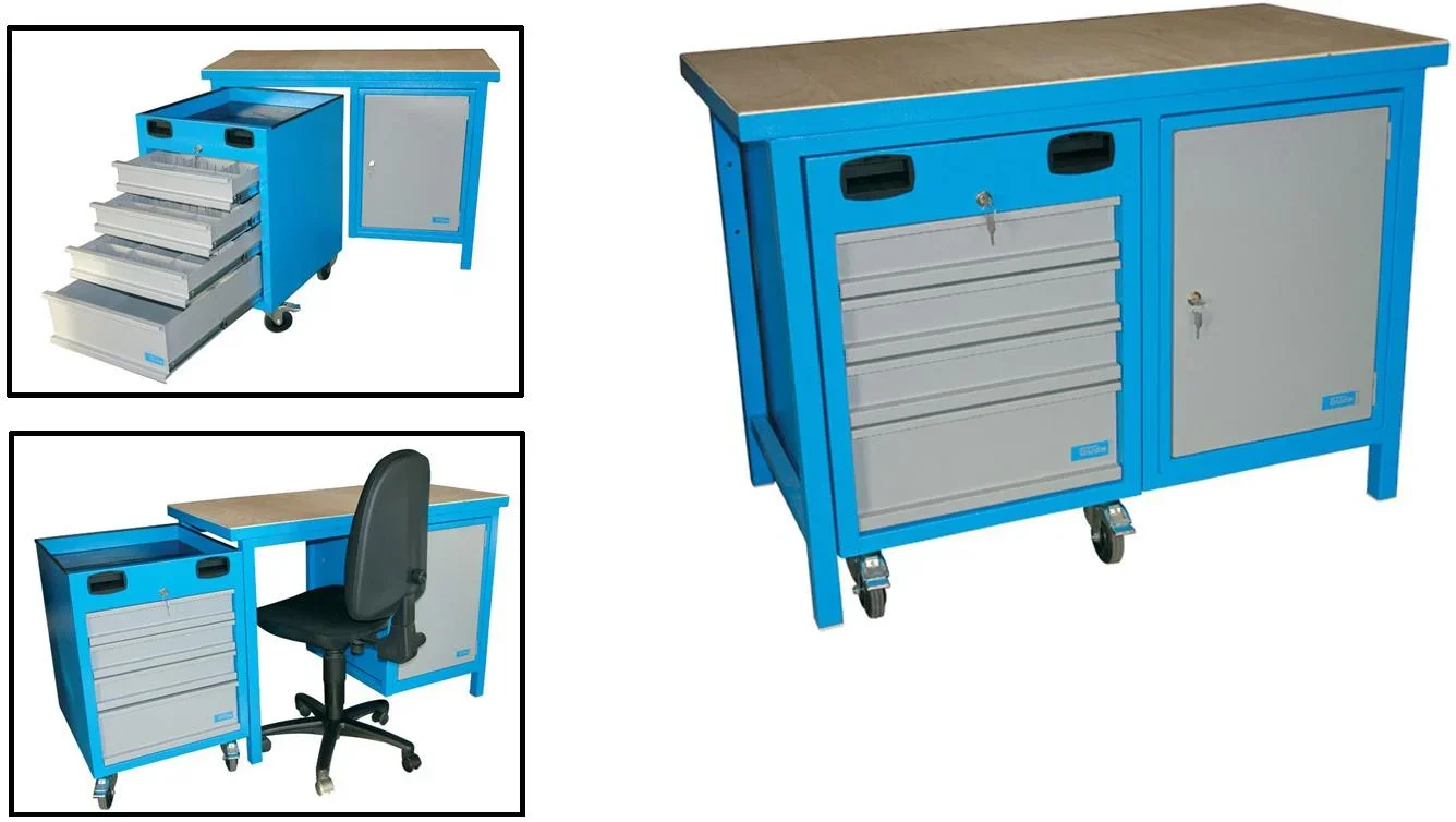 Werkbank 1200 SLT MULTI Tür und Unterrollcontainer, abschließbar