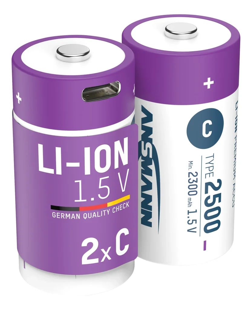 Lithium Ionen Baby (C) Akkus USB-C - 2 Stück, Sicherheitsabschaltung