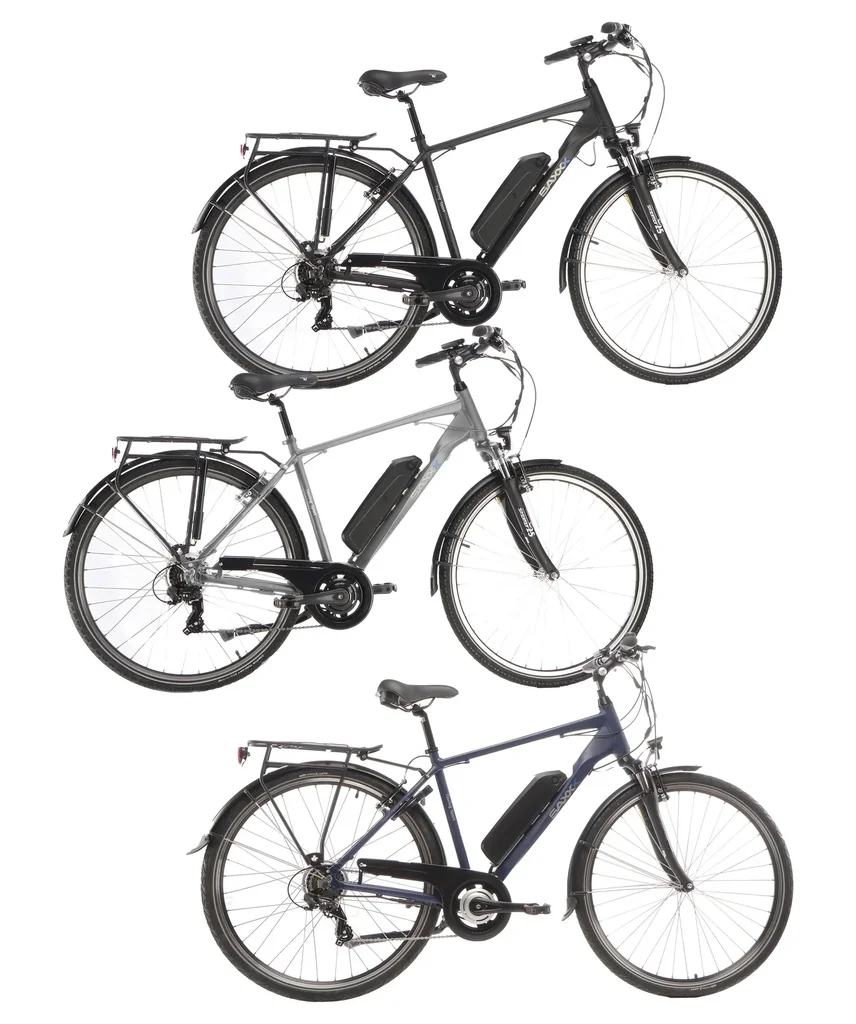 Herren Trekking E-Bike, 28 Zoll, Rahmenhöhe 50 cm, 7-Gang Kettenschaltung, blaugrau, Eifel