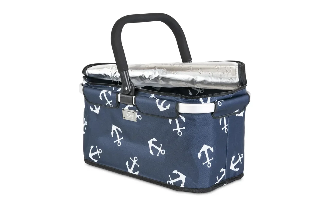 Thermo-Einkaufskorb "Falko", Marineblau mit weißen Ankern, 25 Liter