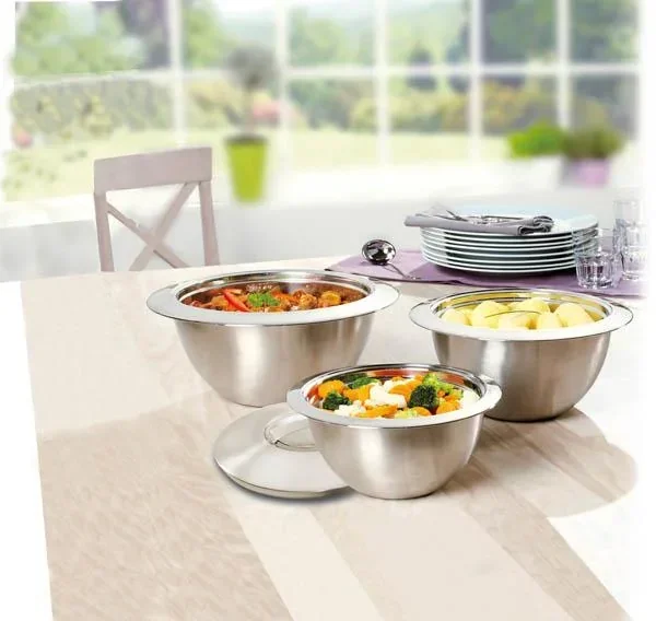 Thermoschüssel-Set, 6-teilig mit Deckel, 1L + 2L + 3L, Edelstahl