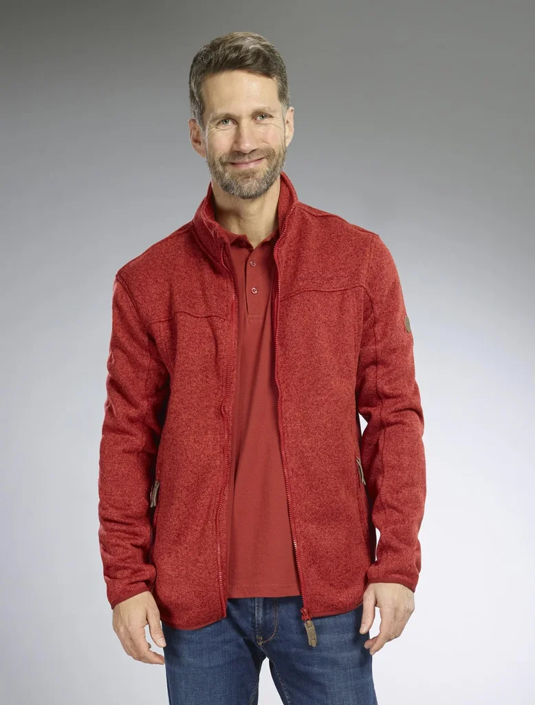 Strickjacke mit Reißverschluss, Farbe rot/melange, Gr.L