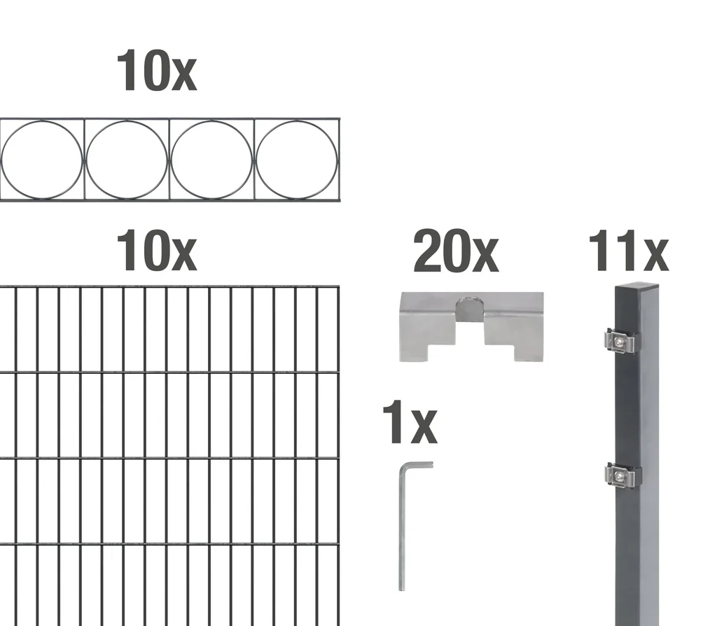 Doppelstabmattenzaun Sets anthrazit mit Dekorelement "Oslo", Länge: 20 m, Höhe: 120 cm
