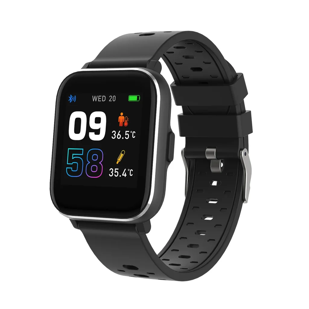 Bluetooth Smartwatch mit Körpertemperatursensor, Blutsauerstoffsättigung und Herzfrequenzsensor, schwarz