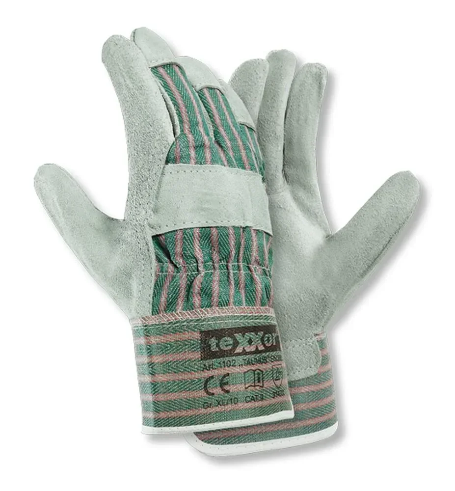 Rindkernspaltleder-Handschuh Taunus grün/ rot, 5 Paar, Gr. 11