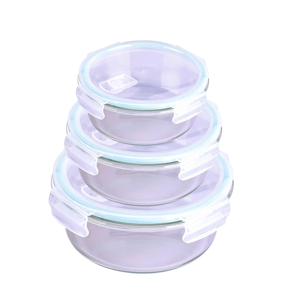 Glasfrischhaltedose mit Mikrowellendeckel rund 400 ml