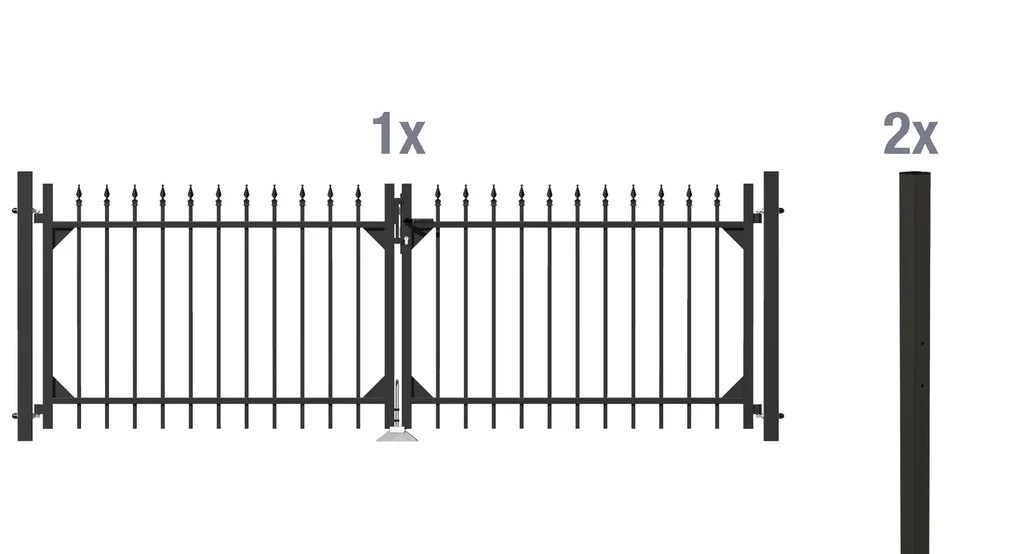 Doppeltor-Set Chaussee inkl. Pfosten 3 x 1,2 m schwarz matt