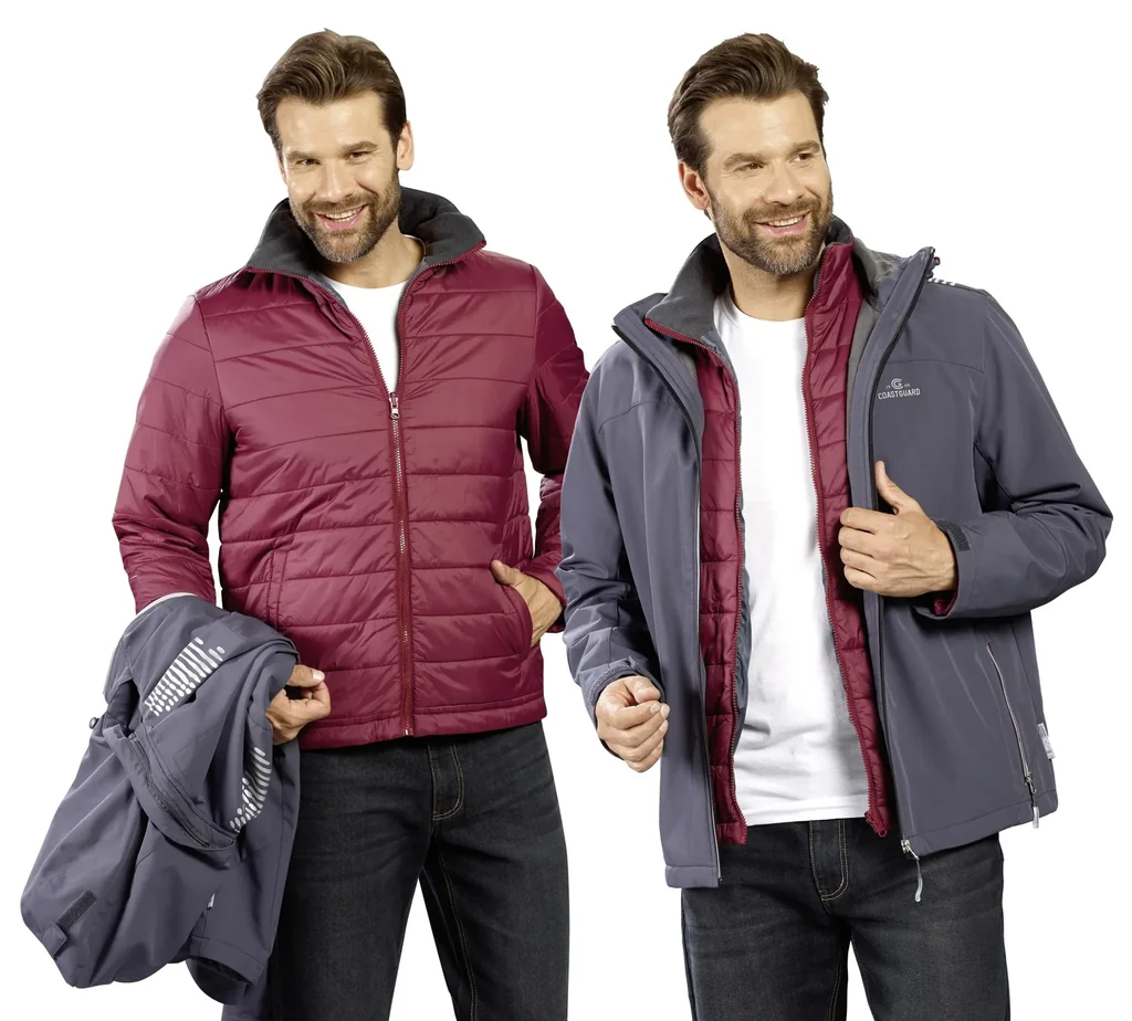 Softshelljacke 2 in 1, mit rausnehmbarer Innenjacke, Frabe grau/bordeaux, Gr.L