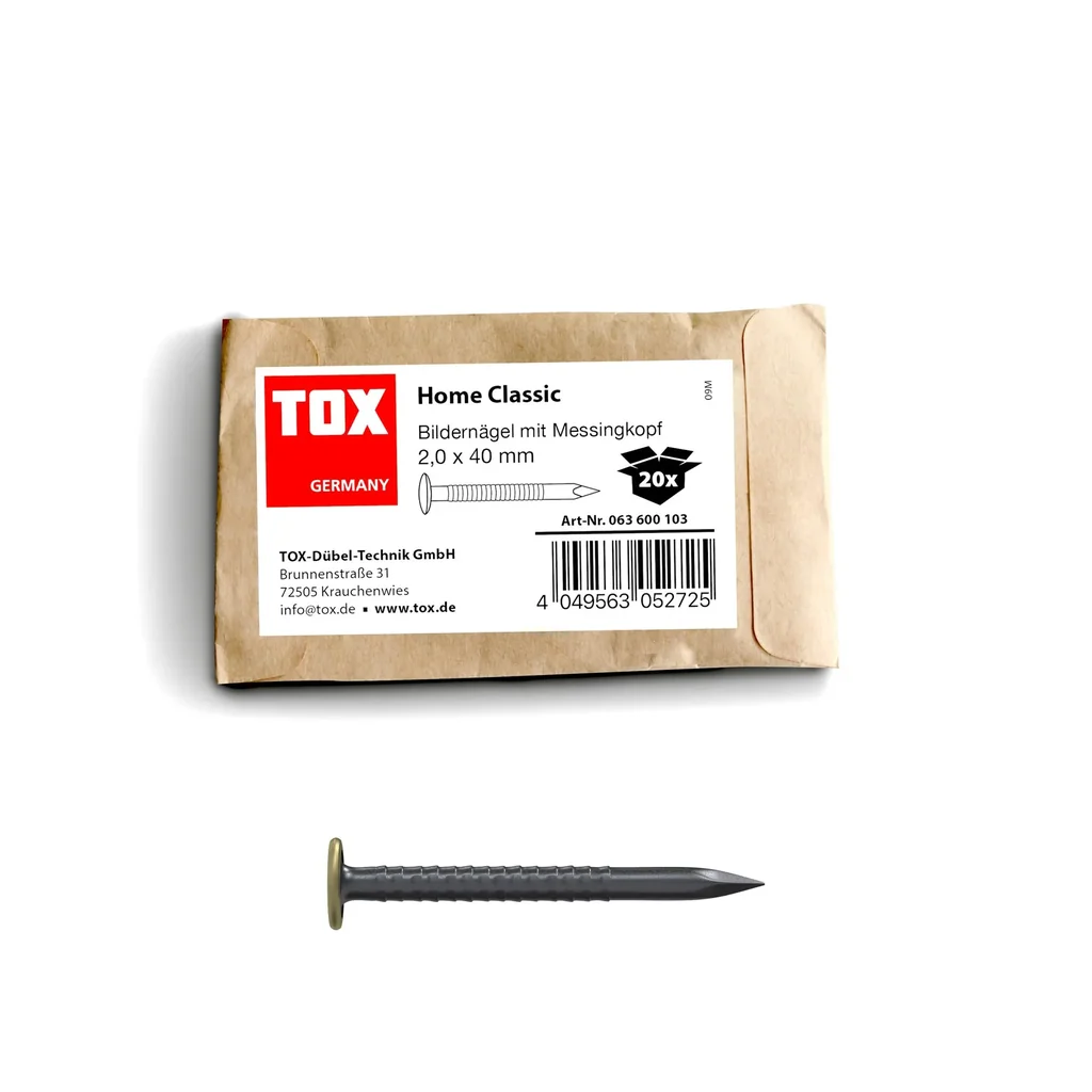 Bildernagel Home Classic mit Messingkopf 2,0 x 40 mm, 20 Stück