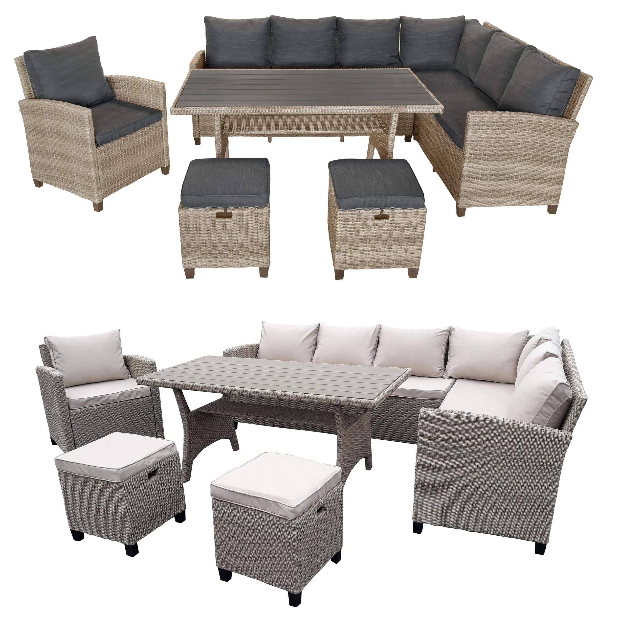 Polyrattangruppe Madeira grau mit dunklen Kissen