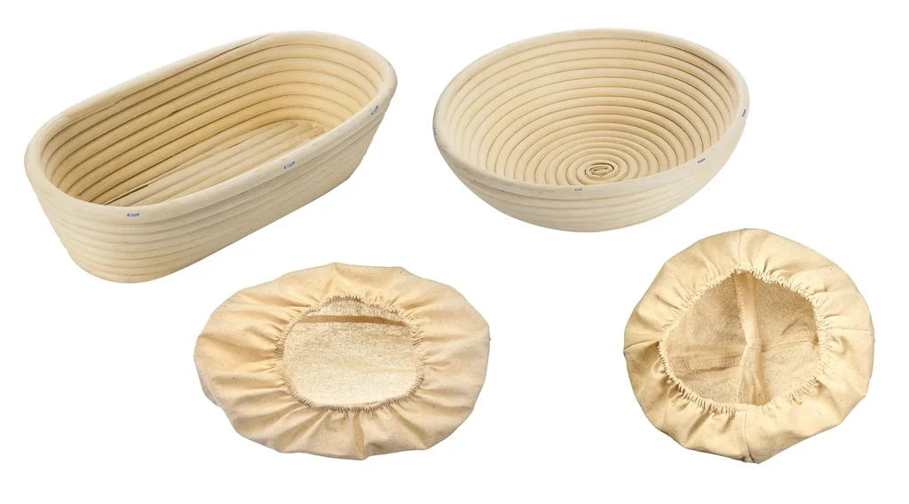 Set Gärkorb Peddigrohr mit Baumwollbezug rund