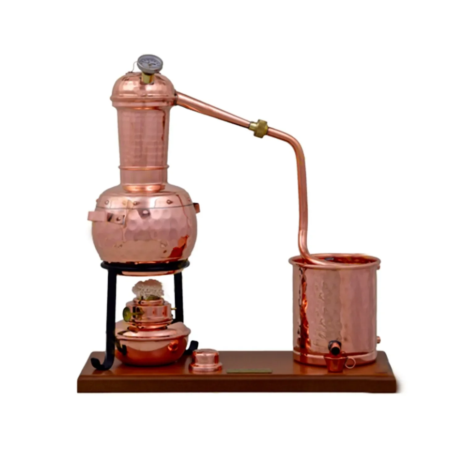 Destille, Destilliergerät, Destillationsapparatur - Long Column Alembic Premium, mit Spiritusbrenner und Thermometer, 0,7L
