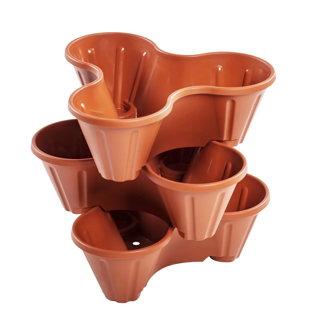 Pflanztöpfe, Pflanzturm, stapelbar, Terrakotta, 3er-Set