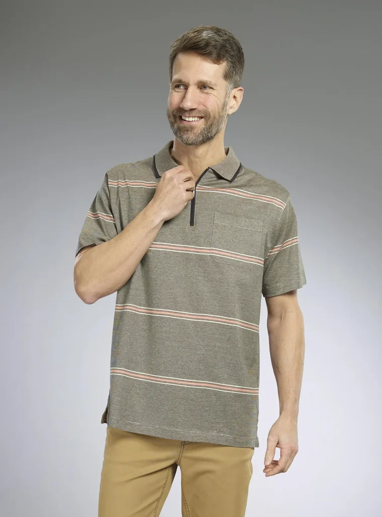 Poloshirt gestreift, Farbe khaki, Gr.M