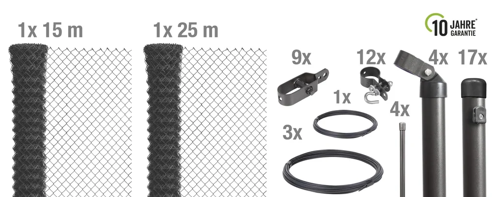 Maschendrahtzaun als Zaun-Komplettset, zum Einbetonieren, anthrazit-metallic, Höhe 100 cm, Länge 40 m