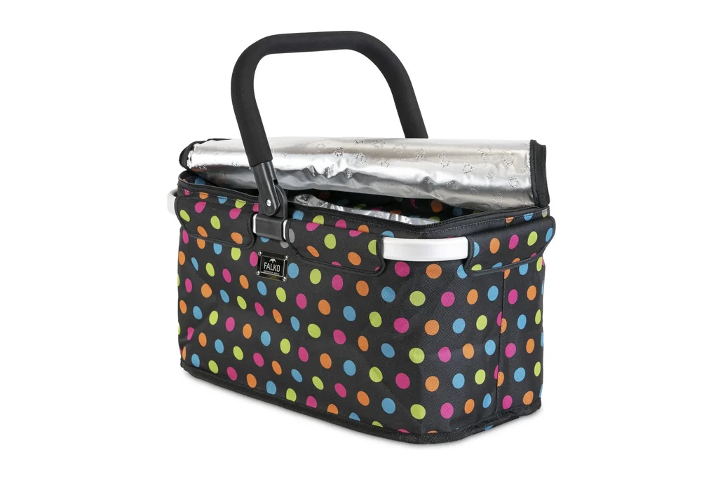 Thermo-Einkaufskorb "Falko", Schwarz mit bunten Punkten, 25 Liter