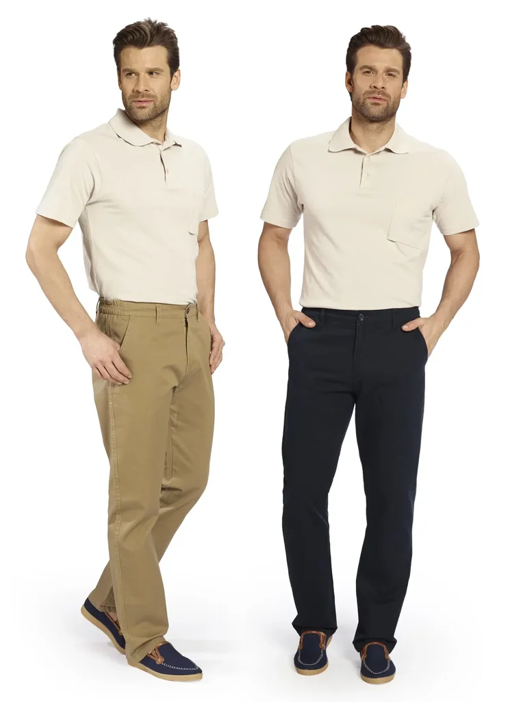 Baumwollhose mit Teil-Dehnbund, 2 Gesäßtaschen mit Reißverschluß, Farbe marine, Gr.48