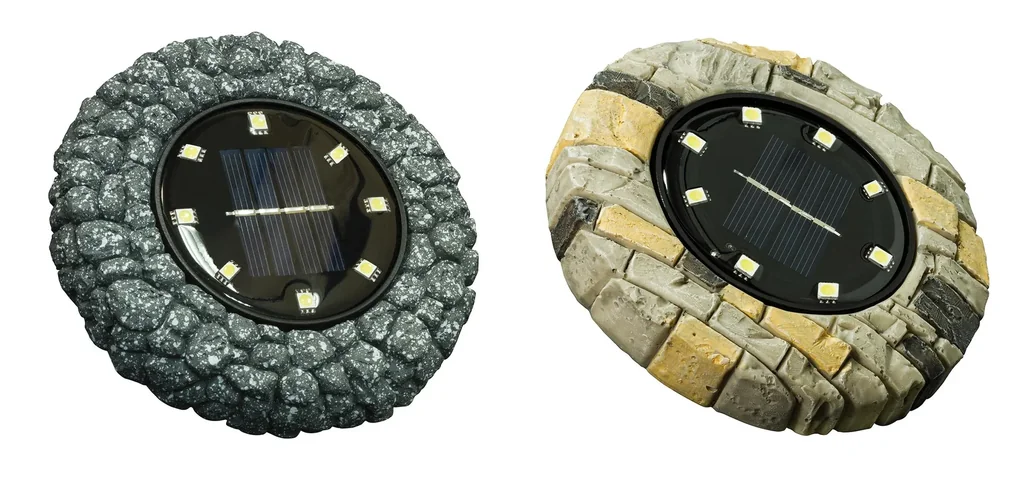 Solar-Bodenstrahler, Stein-Design, Grau, 2er-Set