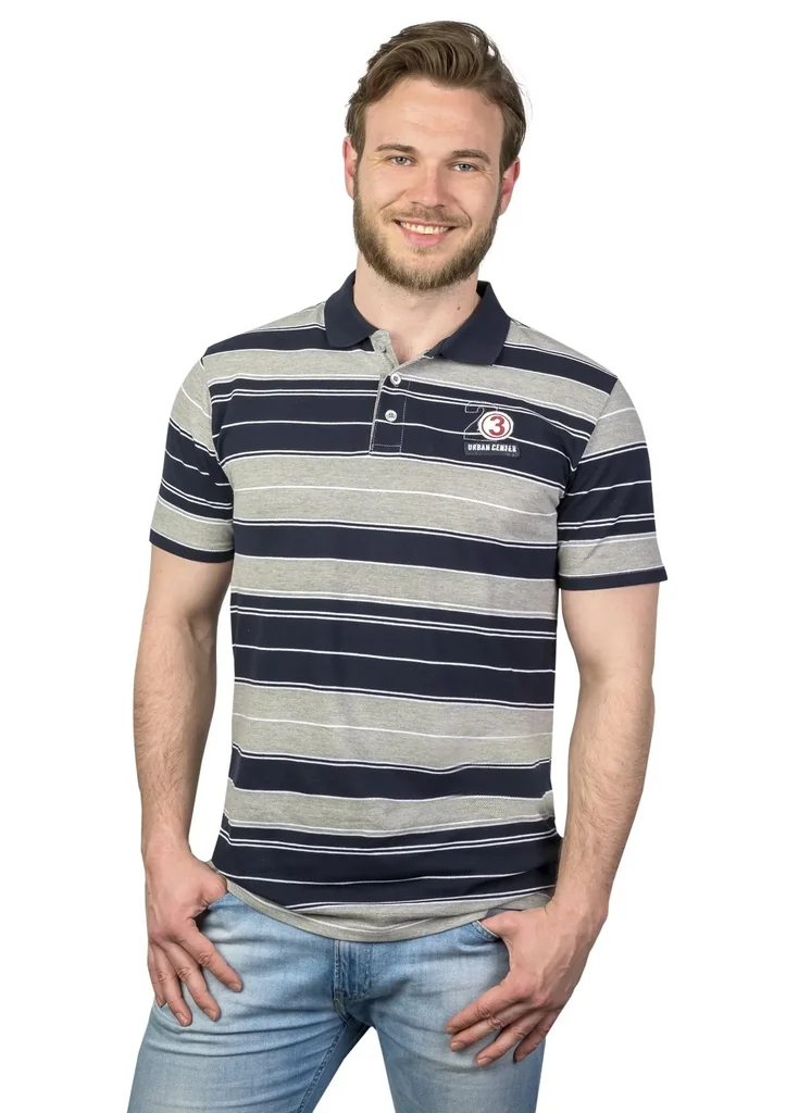 Poloshirt mit Knopfleiste, Farbe marine gestreift, Gr. 3XL