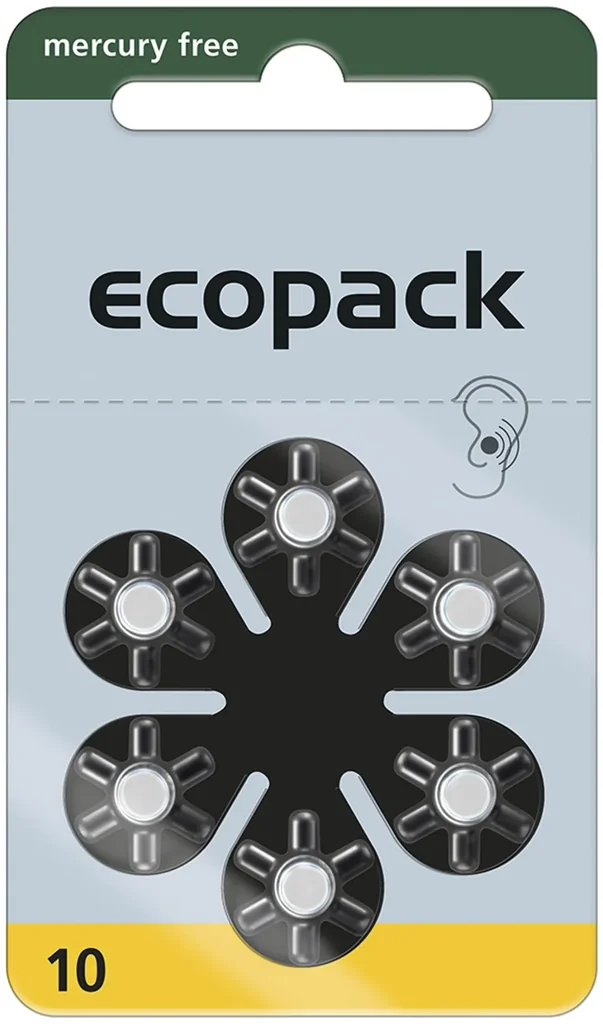 Hörgerätebatterie Ecopack Typ 10 (PR70) GELB - 6 Stück