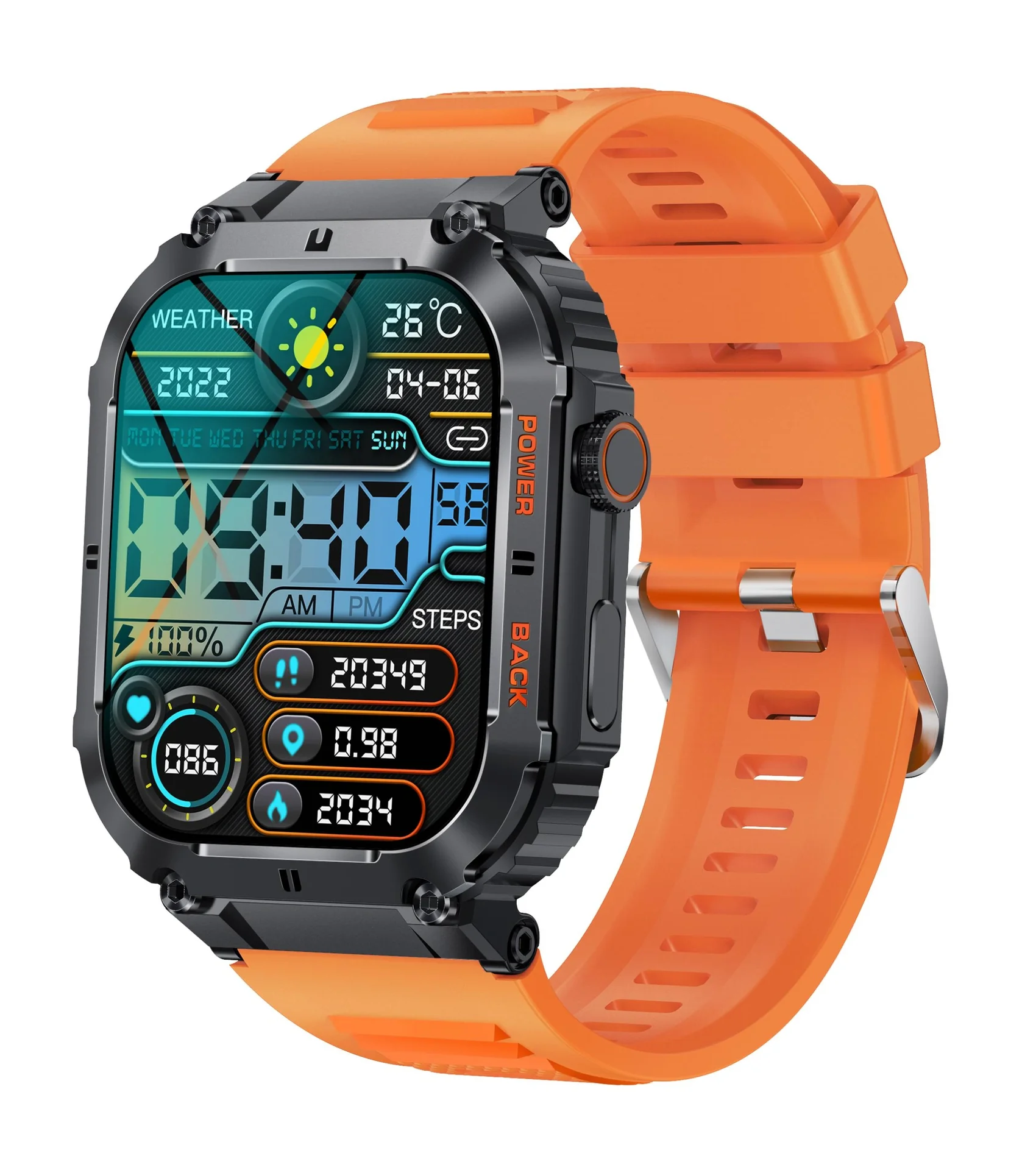 Bluetooth Smartwatch mit Herzfrequenz, Blutdruck und Blutsauerstoffmessung, orange
