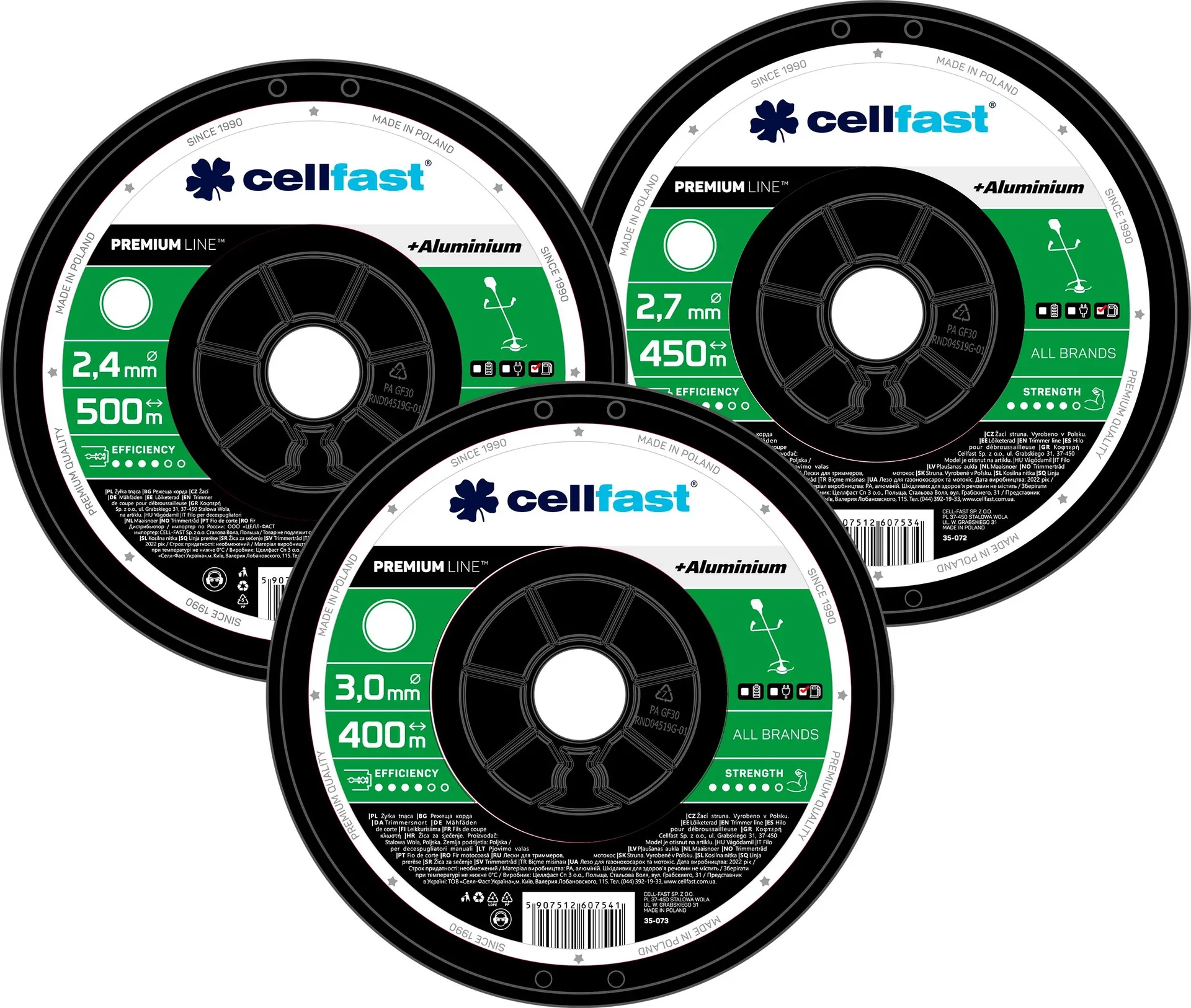 PREMIUM Mähfäden auf Spule 2,4  mm x 500 m Rund