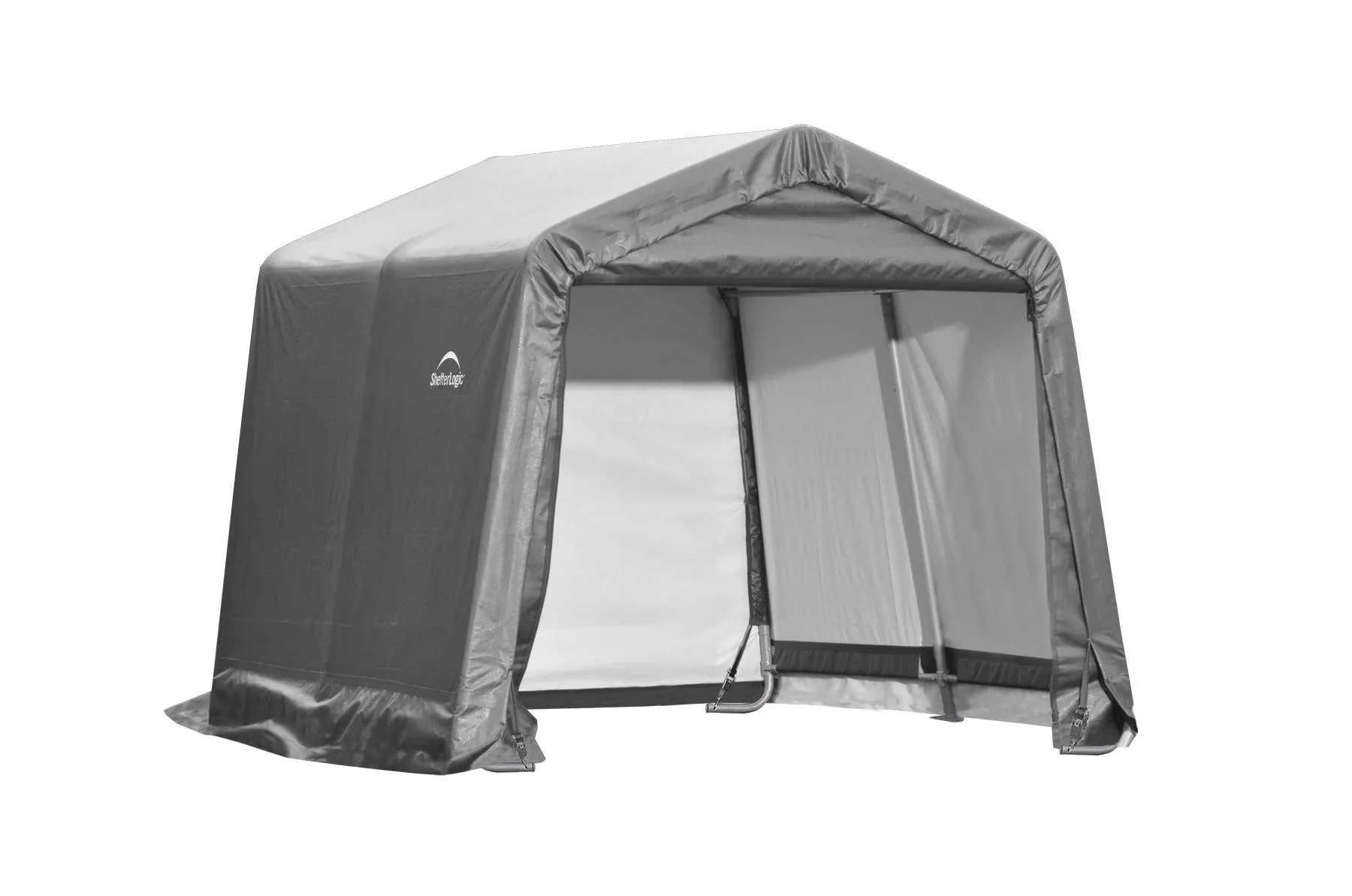 ShelterLogic Foliengerätehaus 9 m², grau, 297×305 cm – verstärkte Rückwand, DuPont-Stahlrahmen, wetterfest