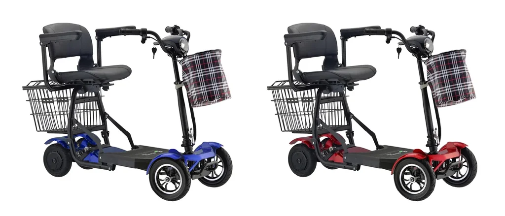 4-Rad E-Mobil Assisi 2.0 6 km/h Safety Plus: 36V/15,6Ah Li-Io. mit Gepäck-Tasche/-Korb, Blinker, faltbar, rot