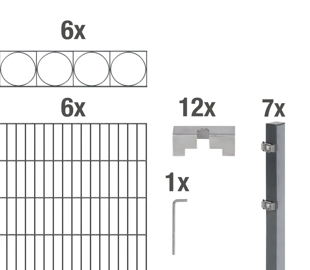 Doppelstabmattenzaun Sets anthrazit mit Dekorelement "Oslo"", Länge: 12 m, Höhe: 140 cm