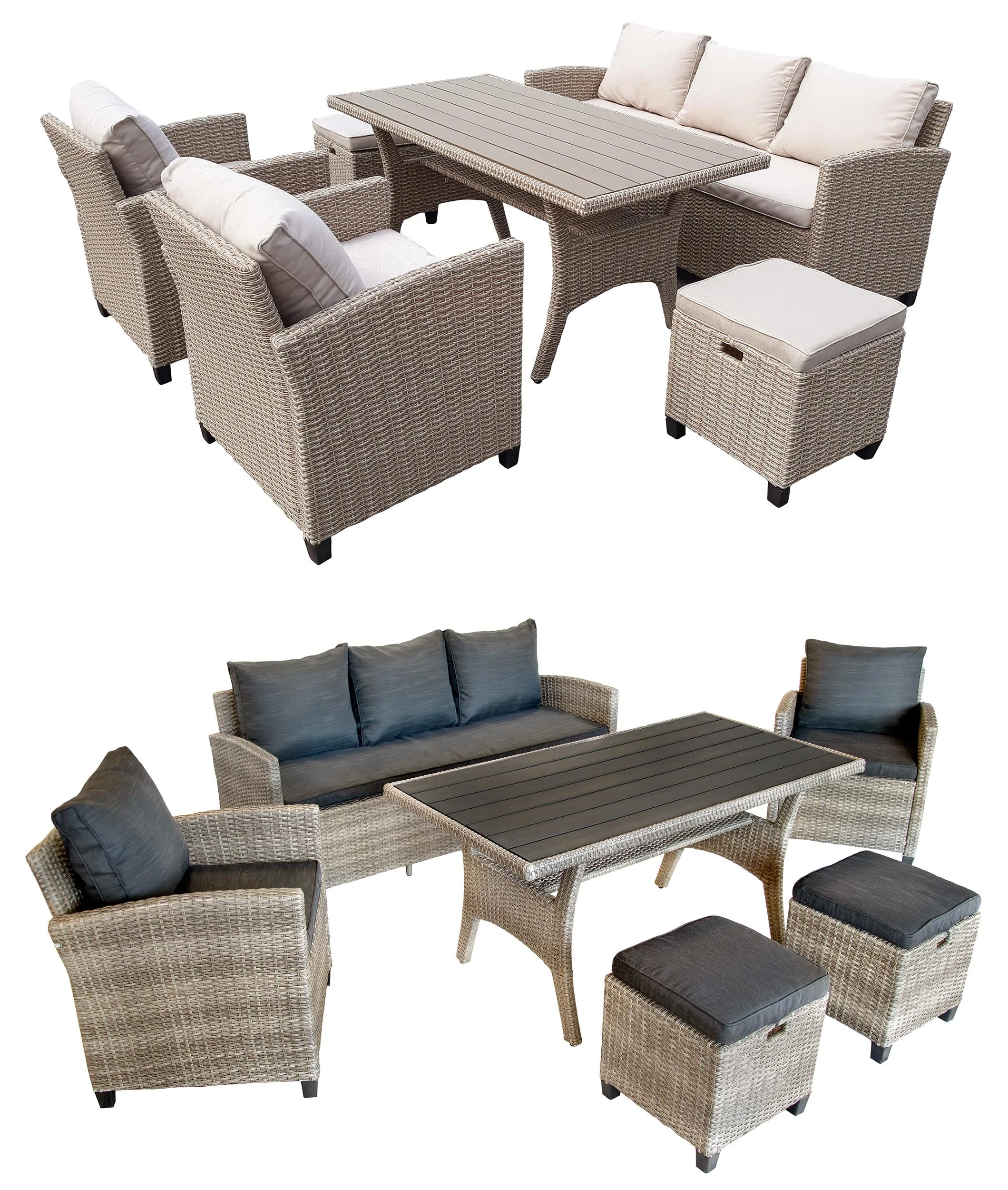 Dining-Lounge Madeira II grau mit dunklen Kissen