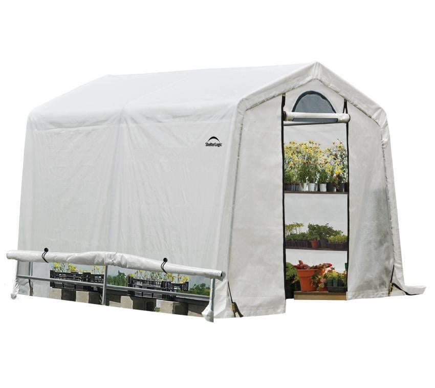ShelterLogic Gewächshaus 9 m² Weiß, 298×305 cm – begehbares Foliengewächshaus mit Aufrolltür, wetterfest