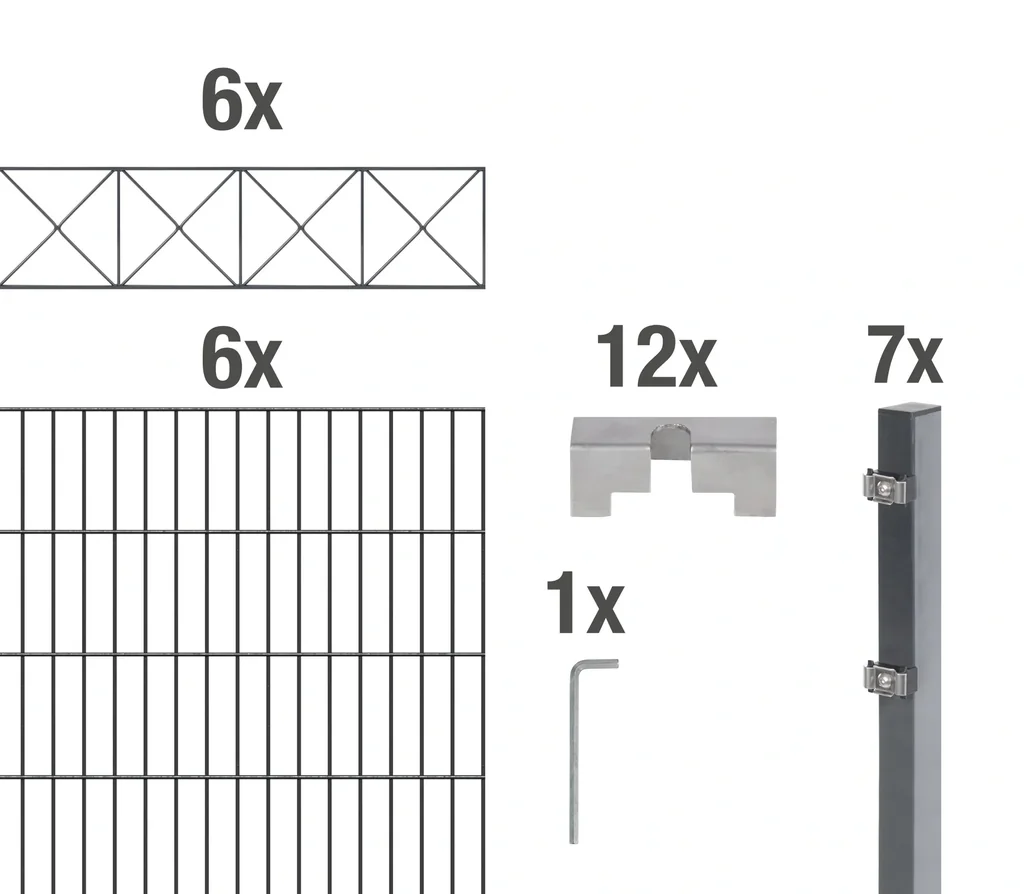 Doppelstabmattenzaun Sets anthrazit mit Dekorelement "Nexus", Länge: 12 m, Höhe: 100 cm