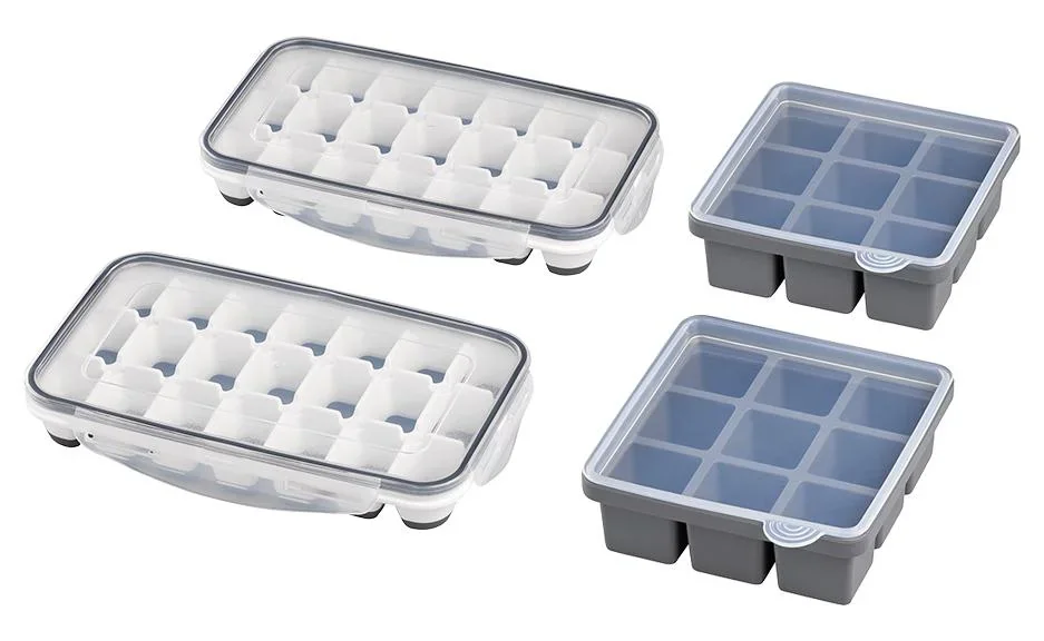 Eiswürfelform inklusive transparentem Deckel, für 9 Eiswürfel, Eiswürfelgröße 4 x 4 x 4 cm
