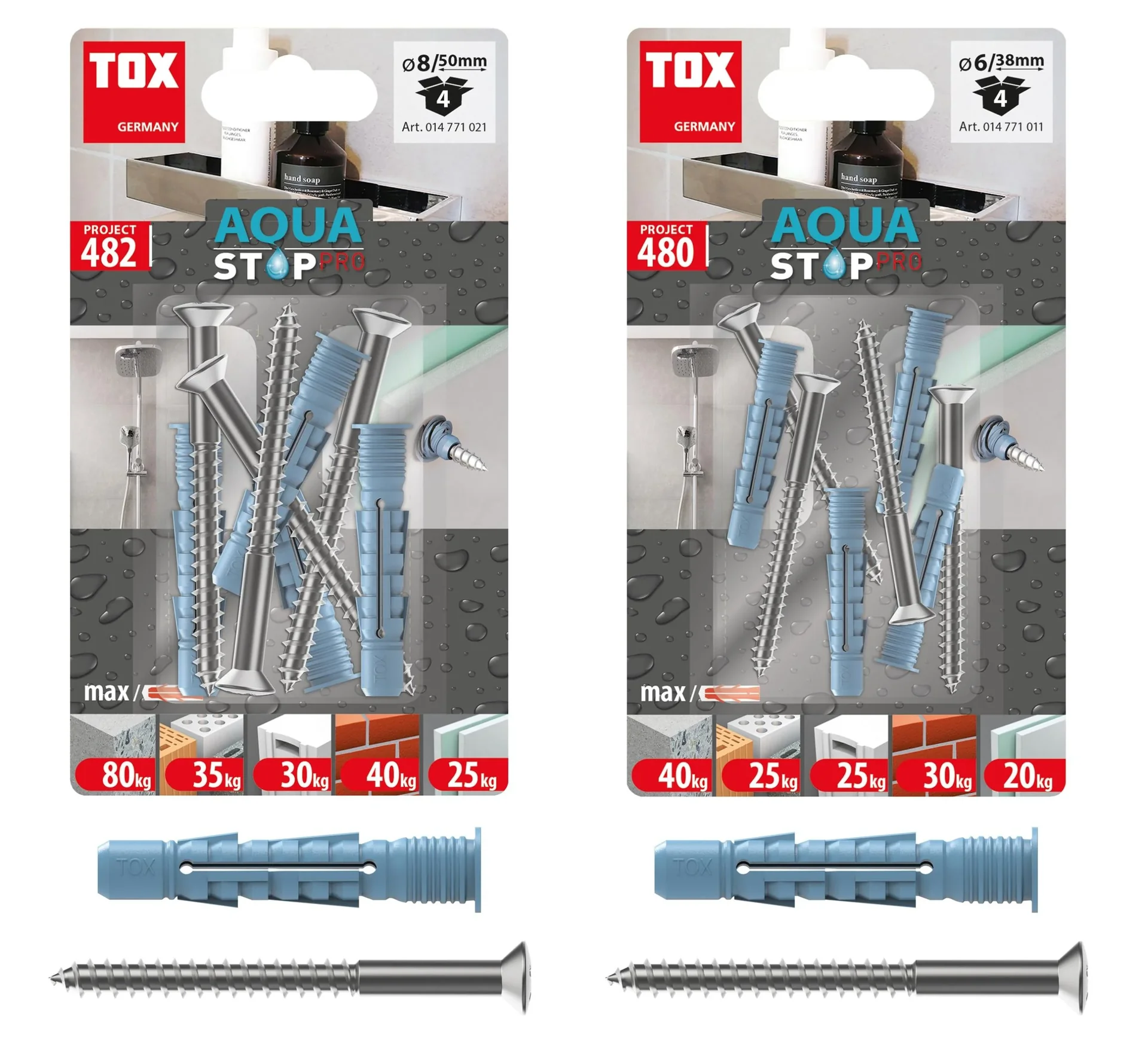 Allzweckdübel Aqua Stop Pro 6 x 38 mm + Linsenkopfschraube 4 x 50 mm, 4 Stück