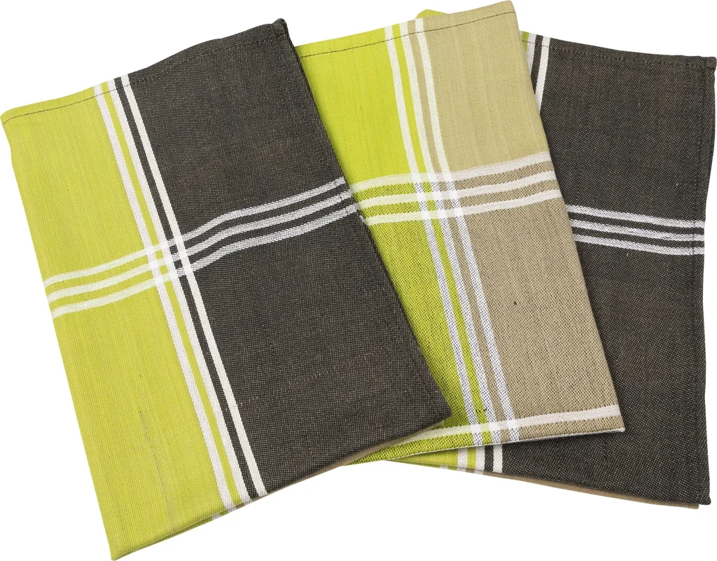 Geschirrtücher, Banderole, Grün-Sand-Schwarz kariert, 50 x 70 cm, 3er