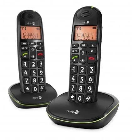 Analoges DECT-Telefon PhoneEasy 100w Duo Schwarz mit Telefonbuch bis zu 20 Einträgen
