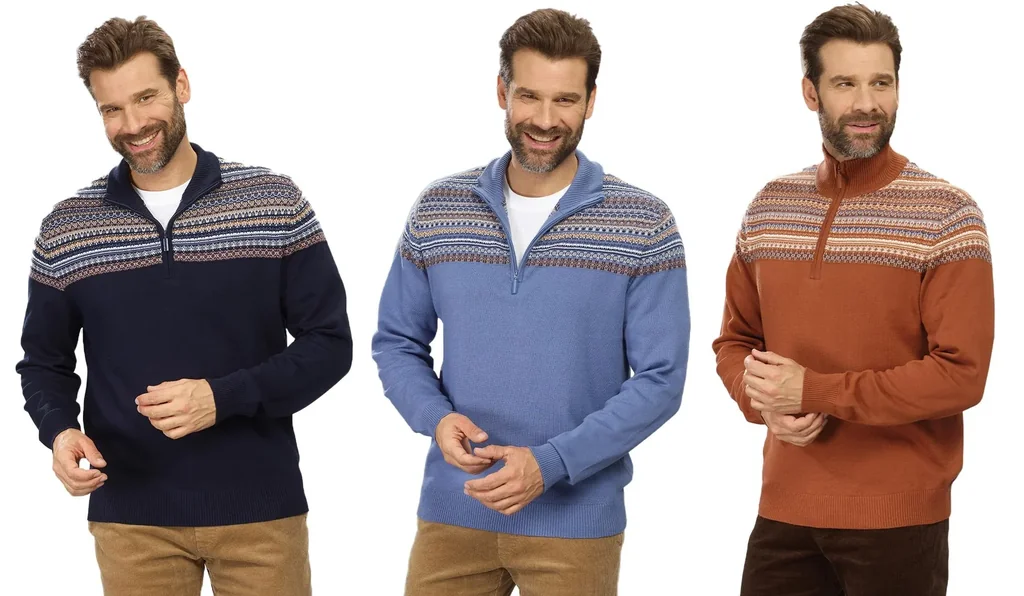 Pullover mit Norwegermuster, Farbe braun, Gr.3XL