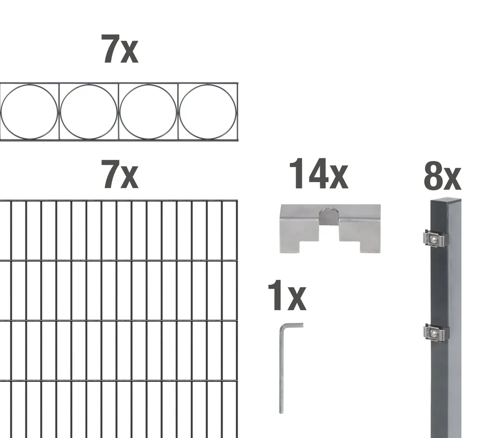 Doppelstabmattenzaun Sets anthrazit mit Dekorelement "Oslo", Länge: 14 m, Höhe: 100 cm