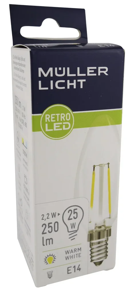 Retro LED Tropfenlampe mit 2,5 Watt, E27, warmweiß