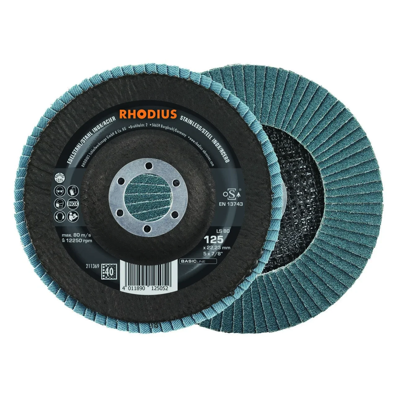 Fächerschleifscheibe LS80 Stahl & INOX, 125 x 22 x 22,23 mm, K60, 10 Stück