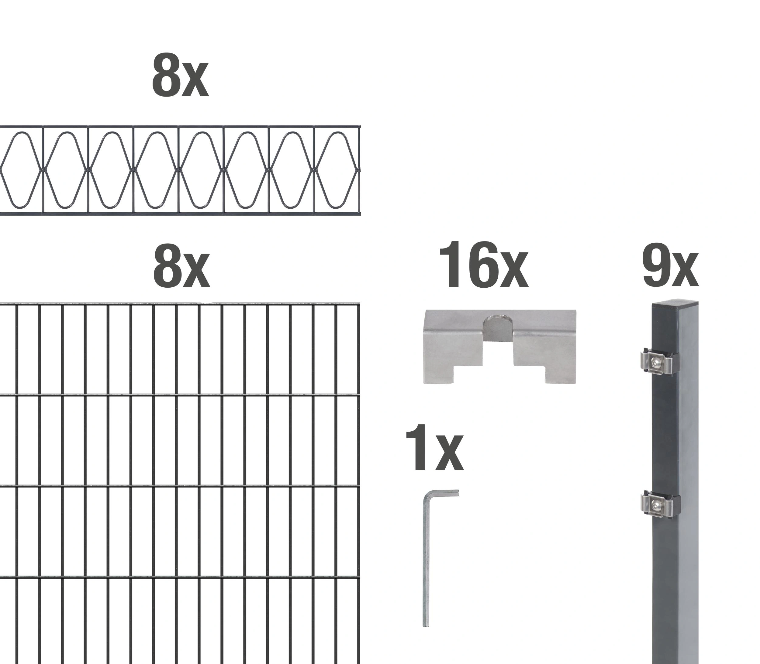 Doppelstabmattenzaun Sets anthrazit mit Dekorelement "Eleganz", Länge: 16 m, Höhe: 100 cm