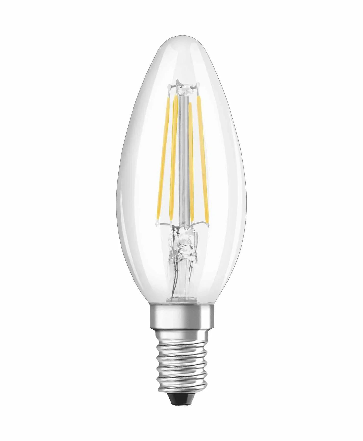 LED CLASSIC Filament Lampe in Kerzenfom mit 4 Watt, E14, warmweiß, klar