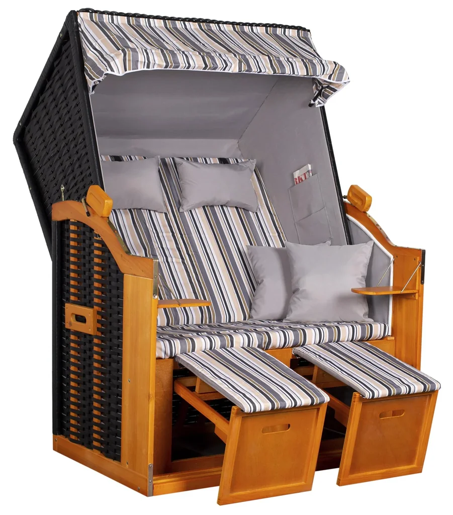 Strandkorb "Ostsee" gestreift oliv/grau